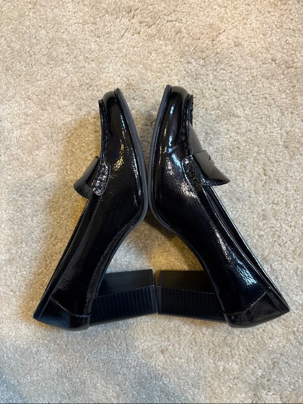 Jones New York Signature Black Faux Patent Leather Block Heel Loafers-Size 9.5